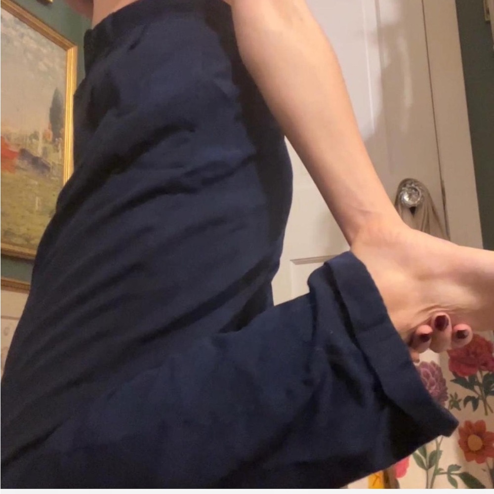 Vintage dark navy dress pants, small discoloration on the back of the leg